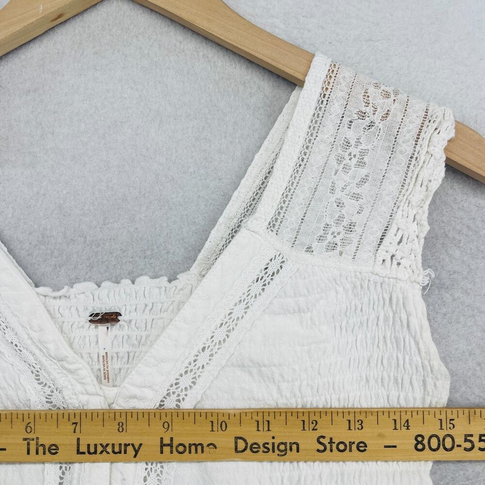 FREE PEOPLE Tank Top S On My Mind Vest Smocked Lace Trim Crop Button Up White - Picture 11 of 13